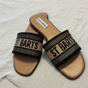 Steve Madden Black and Tan St Barts Slides